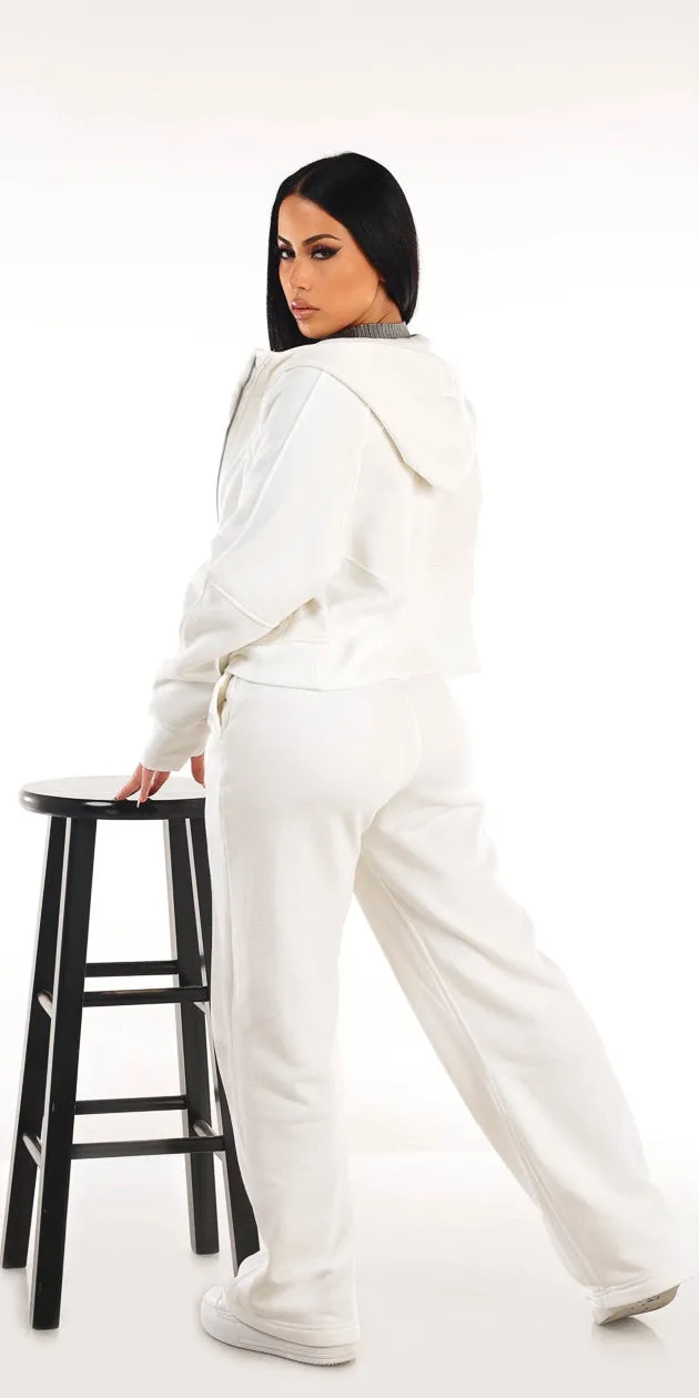 White Mock Neck Sweatpants Trio