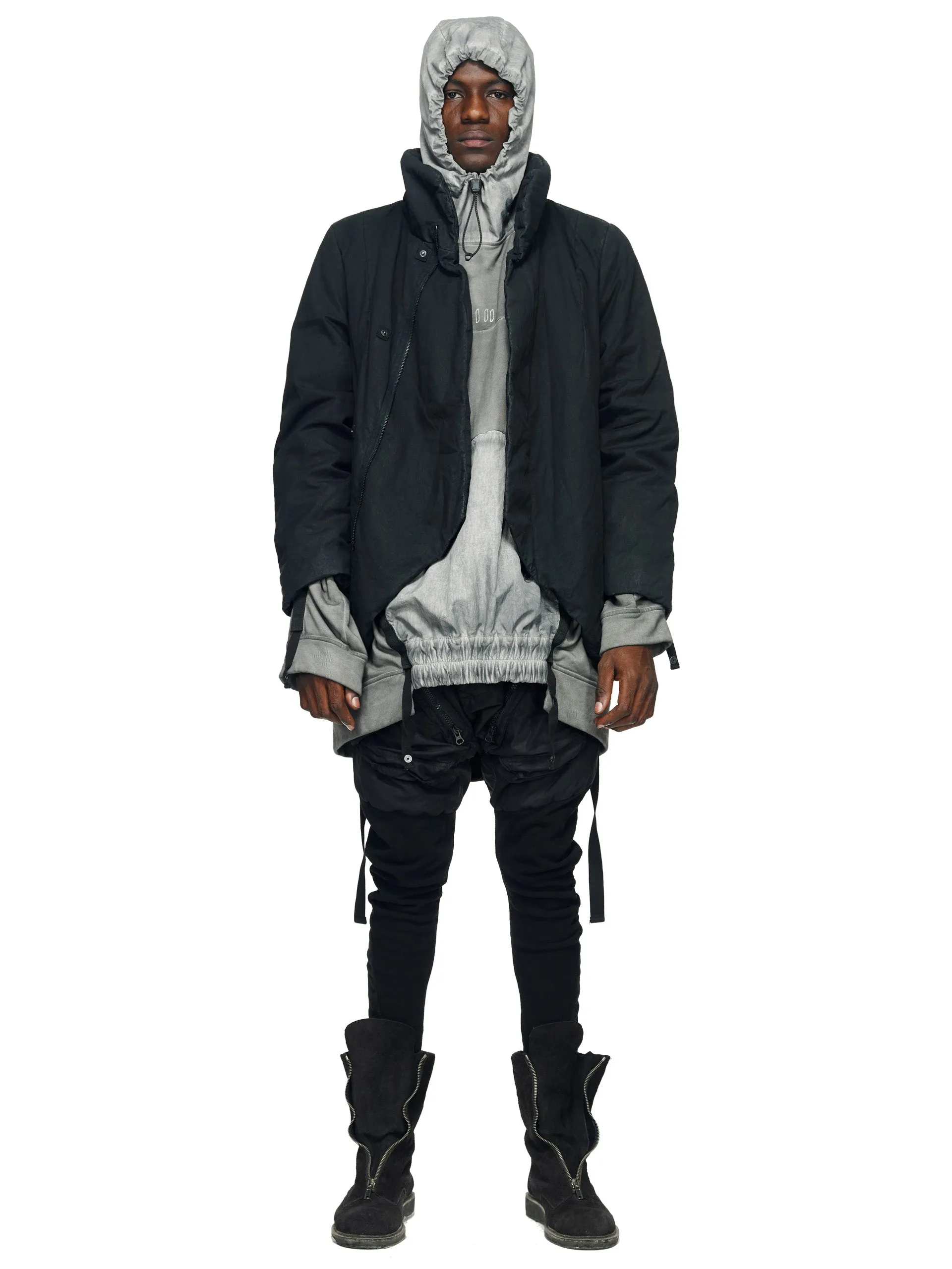 ZIPPER RIPPED SPINE PADDED COAT - DYED